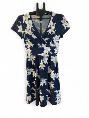 Lily Navy Floral Wrap Dress with White Lilies